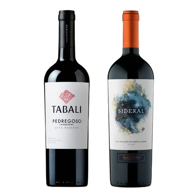 DUO TABALI - SIDERAL (Carmenere/Blend): 1x Vino Tabali Pedregoso Gran Reserva Carmenere 750cc + Vino Sideral Blend 750cc