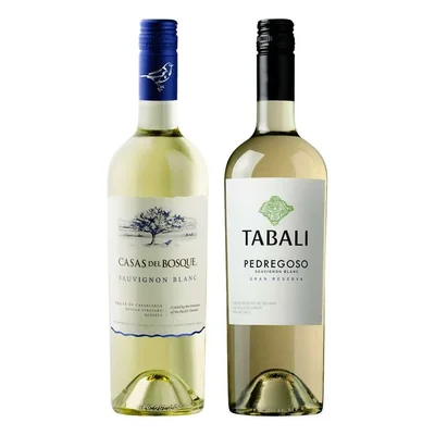 DUO VINOS BLANCOS CASAS DEL BOSQUE - TABALI: 1x Vino Casas del Bosque Reserva Sauvignon Blanc 750cc + 1x Vino Tabali Pedregoso Gran Reserva Sauvignon Blanc 750cc