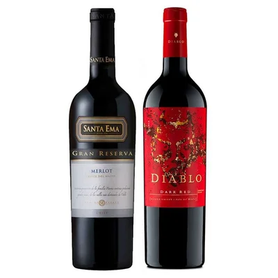 GRAN DUO SANTA EMA DIABLO: 1x Vino Santa Ema Gran Reserva Merlot 750cc + 1x Vino Diablo Dark Red 750cc