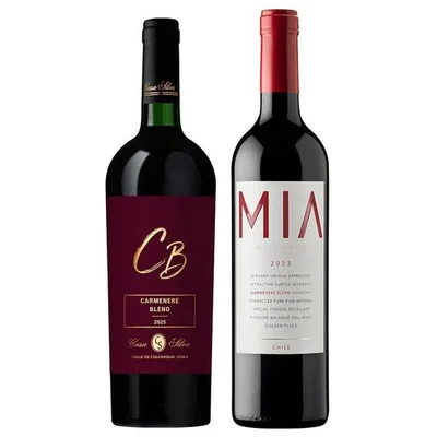 GRAN DÚO VIK - CASA SILVA: 1x Vino VIK MIA Carmenere Blend (2023) 750cc + 1x Vino Casa Silva CB Carmenere Blend 750cc