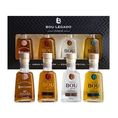 KIT BOU LEGADO: 4x Variedades Pisco 1929 Bou Legado 50cc Miniatura