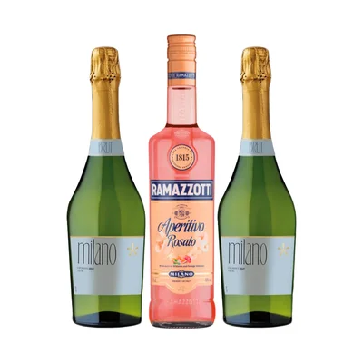 Licor Aperitivo Ramazzotti Rosato 700cc + 2 Espumante Milano Brut 750cc