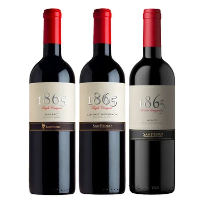 PACK 1865: 1x Vino 1865 Single Vineyard Malbec 750cc + 1x Vino 1865 Single Vineyard Cabernet Sauvignon 750cc + 1x Vino 1865 Single Vineyard Merlot 750cc