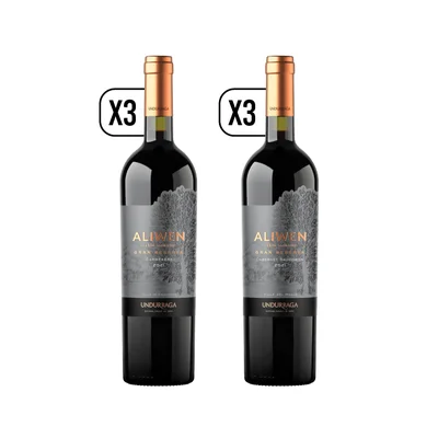 Pack 3x Vino Aliwen Gran Reserva Carmener + 3x Aliwen Gran Reserva Cabernet Sauvignon 750cc