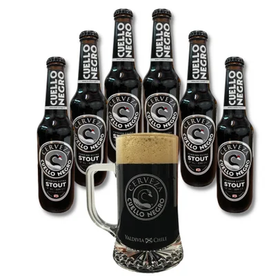 Pack 6 Cerveza Cuello Negro Stout 330cc + Vaso Shopero Oficial 500cc
