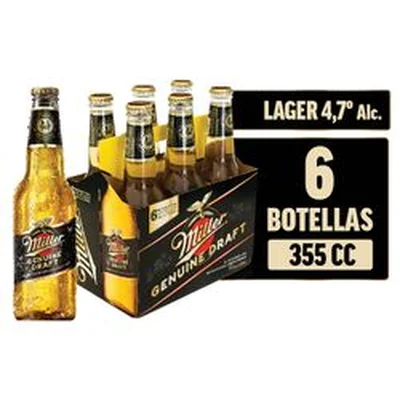 Pack 6 un. Cerveza Miller Lager 4.7° 355 cc
