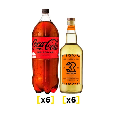 Pack 6x Tres Erres 1 Litros 35 + 6x Coca Zero 3 Litros