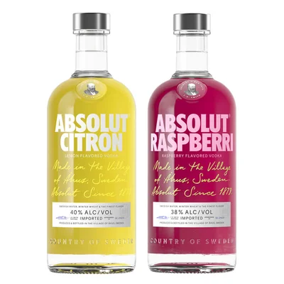 PACK ABSOLUT N°2: 1x Vodka Absolut Citron 750cc + 1x Vodka Absolut Raspberri 750cc