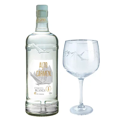 PACK ALTO DEL CARMEN ETIQUETA BLANCA: 1x Pisco Alto del Carmen Etiqueta Blanca 40° alc. 750cc + 1x Copa Alto del Carmen