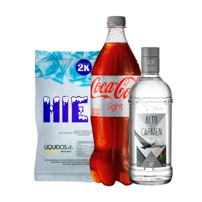 Pack Alto Del Carmen Transparente 750cc + Coca Cola Light 1.5 Lt + Hielo 2 Kg