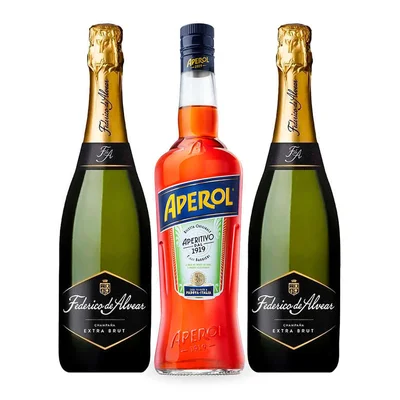 PACK APEROL - FEDERICO DE ALVEAR: 1x Licor Aperitivo Aperol 750cc + 2x Espumante Federico de Alvear Extra Brut 750cc