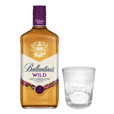 PACK BALLANTINES + VASO N°2: 1x Whisky Ballantines Wild Cherry 700cc 30°alc.+ 1x Vaso Ballantines