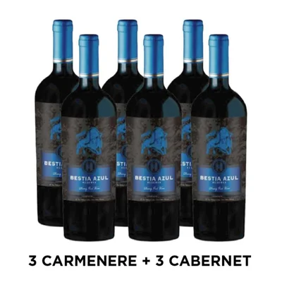 PACK BESTIA AZUL: 3x Vino Bestia Azul Carmenere 750cc + 3x Vino Bestia Azul Cabernet Sauvignon 750cc