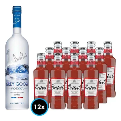 PACK BLOODY MARY - GREY GOOSE: 1x Vodka Grey Goose 750cc 40º alc. + 12x Britvic Tomato Juice 200cc