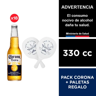 Pack Cerveza Corona 4,5° 18 X 330 Cc. + Paletas Regalo
