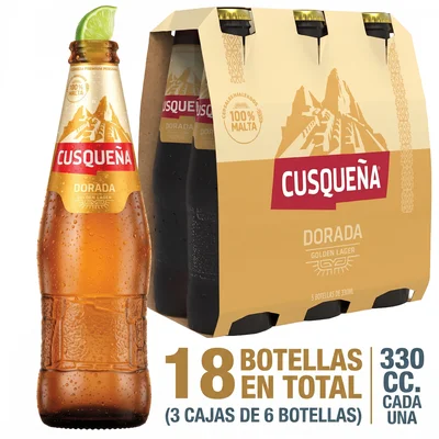 Pack Cerveza Cusqueña botella 18 un de 330 cc