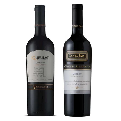 PACK DUO QUEULAT SANTA EMA: Vino Ventisquero Queulat Gran Reserva Carmenere 750cc + Vino Santa Ema Gran Reserva Merlot 750cc