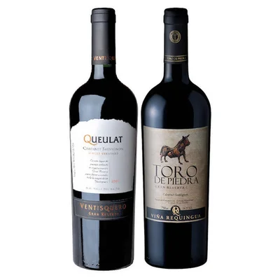 PACK DUO QUEULAT TORO: Vino Ventisquero Queulat Cabernet Sauvignon 750cc + Vino Toro De Piedra Cabernet Sauvignon 750cc