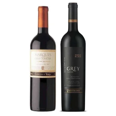 PACK DUO VINOS Nº7: Vino Marques de Casa Concha Cabernet 750cc + Vino Ventisquero Grey Cabernet 750cc