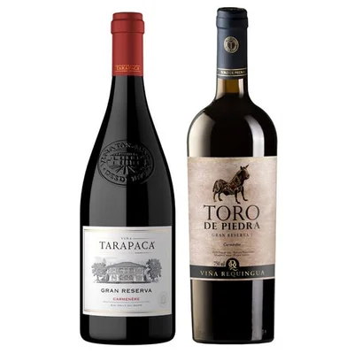 PACK DUO VINOS Nº8: Vino Tarapacá Gran Reserva Carmenere 750cc + Vino Toro de Piedra Gran Reserva Carmenere 750cc