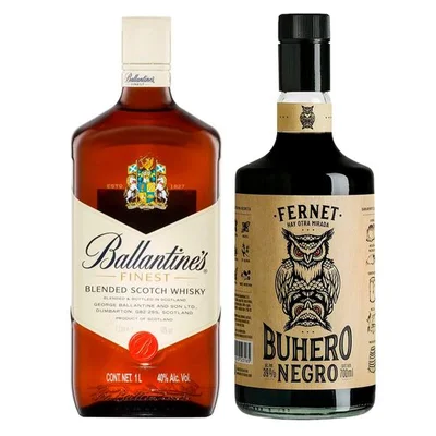 PACK FERNET +  BAF LITRO: Fernet Buhero Negro 700cc 39°alc + Whisky Ballantines Finest 1 Litro 40º alc.