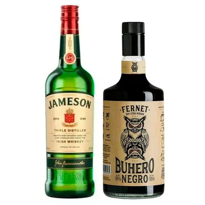 PACK FERNET + JAMESON: Fernet Buhero Negro 700cc 39°alc. + Whiskey Jameson Irish Standard 40º 750cc