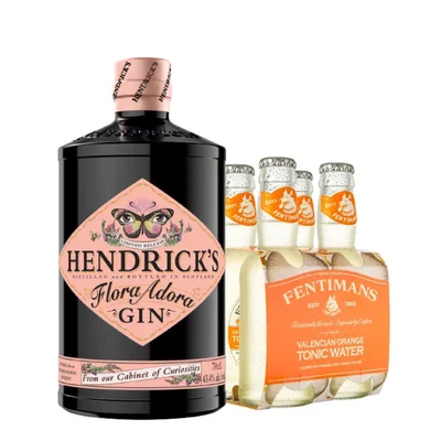 Pack Gin Hendricks Flora Adora + 4x Agua Tónica Fentimans Valencian Orange 200cc