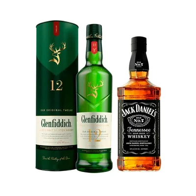 PACK JACK GLENFIDDICH: Whiskey Jack Daniels Old N7 750cc 40º alc. + Whisky Glenfiddich 12 años 750cc 40º alc.