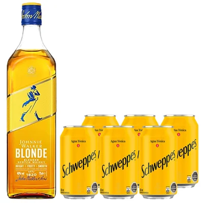 Pack Johnnie Walker Blonde Botella 750cc + Schweppes Agua Tónica 350cc X6