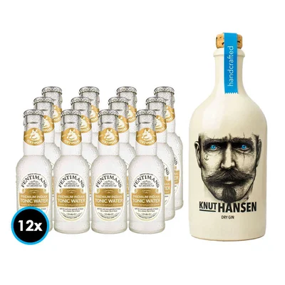 PACK KNUT HANSEN FENTIMANS (Tonic Water): Knut Hansen Dry Gin 500cc 42º alc. + 12x Bebida Premium Fentimans Tonic Water 200cc