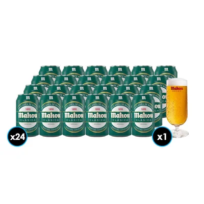 PACK MAHOU CLASICA + COPA: 24x Cerveza Mahou Clásica en Lata 330cc + 1x Copa Mahou 330cc