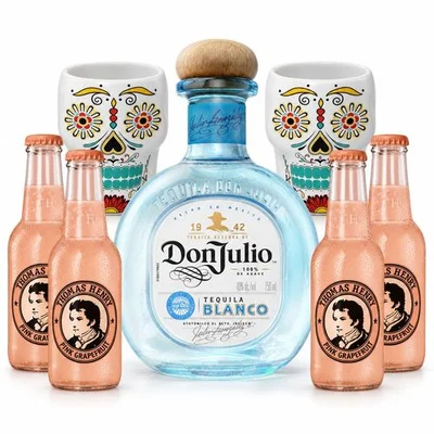 PACK PALOMA: Tequila Don Julio Blanco 38° 750cc +2x Mug Catrina Tequila Don Julio +4x Agua Tónica Thomas Henry Pink Grapefruit 200cc