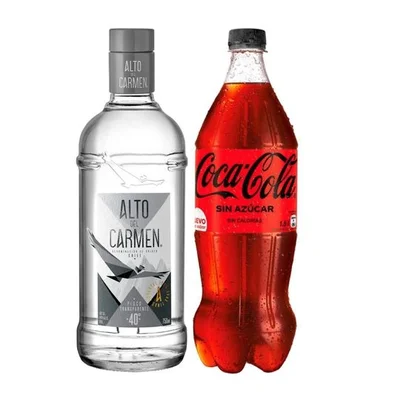 PACK PISCOLERO N°3: Pisco Alto del Carmen Transparente 750cc 40º alc. + Bebida Coca-Cola Zero Azúcar 1.5 L