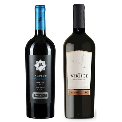PACK PREMIUM Nº1: Vino Santa Ema Amplus Merlot 750cc + Vino Ventisquero Vértice 750cc