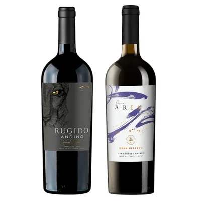 Pack Primera copa: Vino Rugido Andino Carmenere + Vino Gran Aria Carmenere-Malbec 750cc