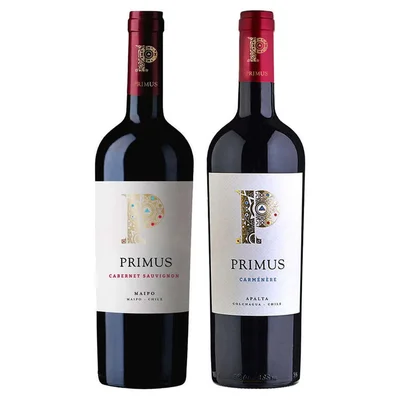 PACK PRIMUS N°1: 1x Vino Primus Cabernet Sauvignon Orgánico 750cc + 1x Vino Primus Carmenere Orgánico 750cc