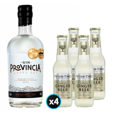 PACK PROVINCIA - FEVER TREE: 1x Gin Provincia - Andes Dry 700cc + 4x Bebida Fever Tree Ginger Beer 200cc