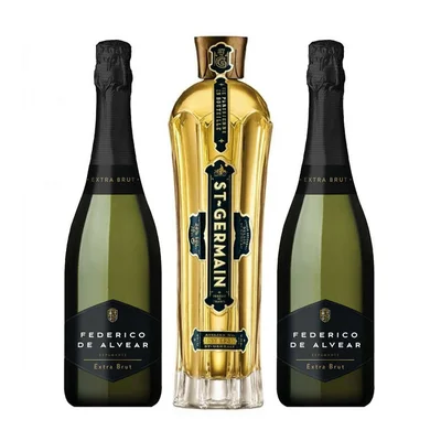 PACK SAINT GERMAIN - FEDERICO ALVEAR: 1x Saint Germain Licor de Flores de Sauco 750cc + 2x Espumante Federico de Alvear Extra Brut 750cc
