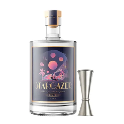 PACK STARGAZER® + JIGGER ACERO: 1x Stargazer® Gin 700cc 42º alc. + 1x Medidor Tragos Japonés Acero 60/30cc