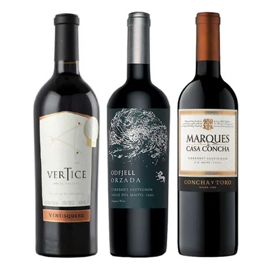 PACK VERTICE - ORZADA - MARQUES: Vino Ventisquero Vértice 750cc + Vino Odfjell Orzada Cabernet Sauvignon 750cc + Vino Marques de Casa Concha Cabernet Sauvignon 750cc