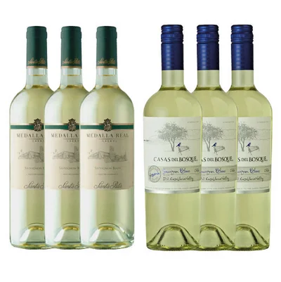 PACK VINOS BLANCOS Nº1: 3x Vino Medalla Real Reserva Sauvignon Blanc 750cc + 3x Vino Casas Del Bosque Reserva Sauvignon Blanc 750cc