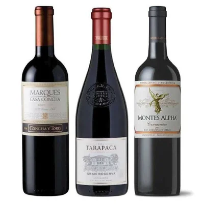 PACK VINOS GRAN RESERVA Nº2 (Carmenere): Marques Carmenere + Tarapaca Gran Reserva Carmenere + Montes Alpha Carmenere