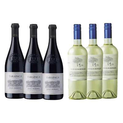 PACK VINOS MIX: 3x Vino Tarapacá Gran Reserva Cabernet Sauvignon 750cc + 3x Vino Casas del Bosque Reserva Sauvignon Blanc 750cc