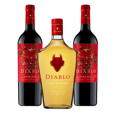 Pisco Diablo 700cc 35ºalc. + 2x Vino Diablo Dark Red 750cc