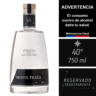 Pisco Monte Fraile Transparente 40° 750 Ml.