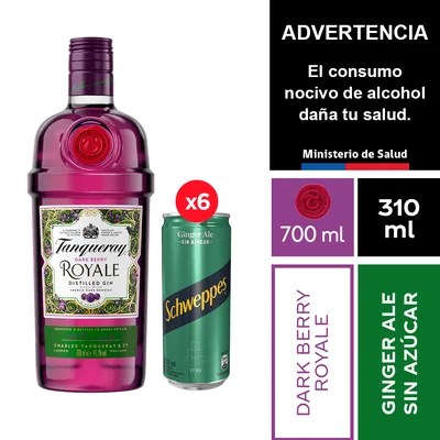 Tanqueray Dark Berry Royale 700 Ml. + Schweppes Ginger Ale Sin Azúcar 6 X 310 Ml.