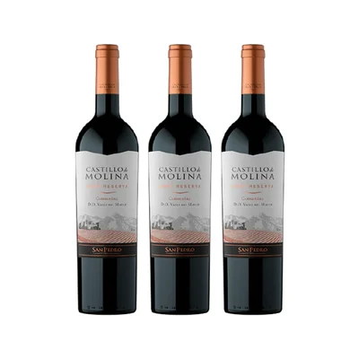 Vino Castillo De Molina Gran Reserva Carmenere 750 Cc X3
