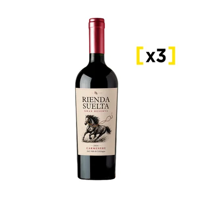 Vino Rienda Suelta Gran Reserva Carmenere 750cc X3
