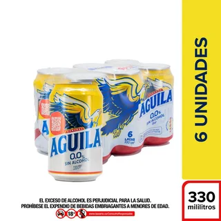 Cerveza AGUILA lata cero libre de alcohol six pack (1980 ml)
