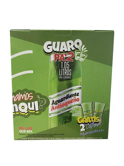 Aguardiente ANTIOQUENO verde sin azúcar caja 2 copas (1050 ml)